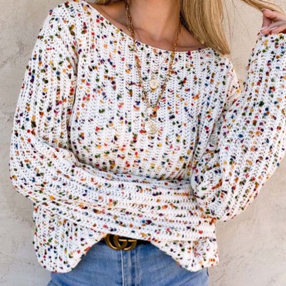 White Confetti Reversible Twist Sweater - Picture 3 of 12